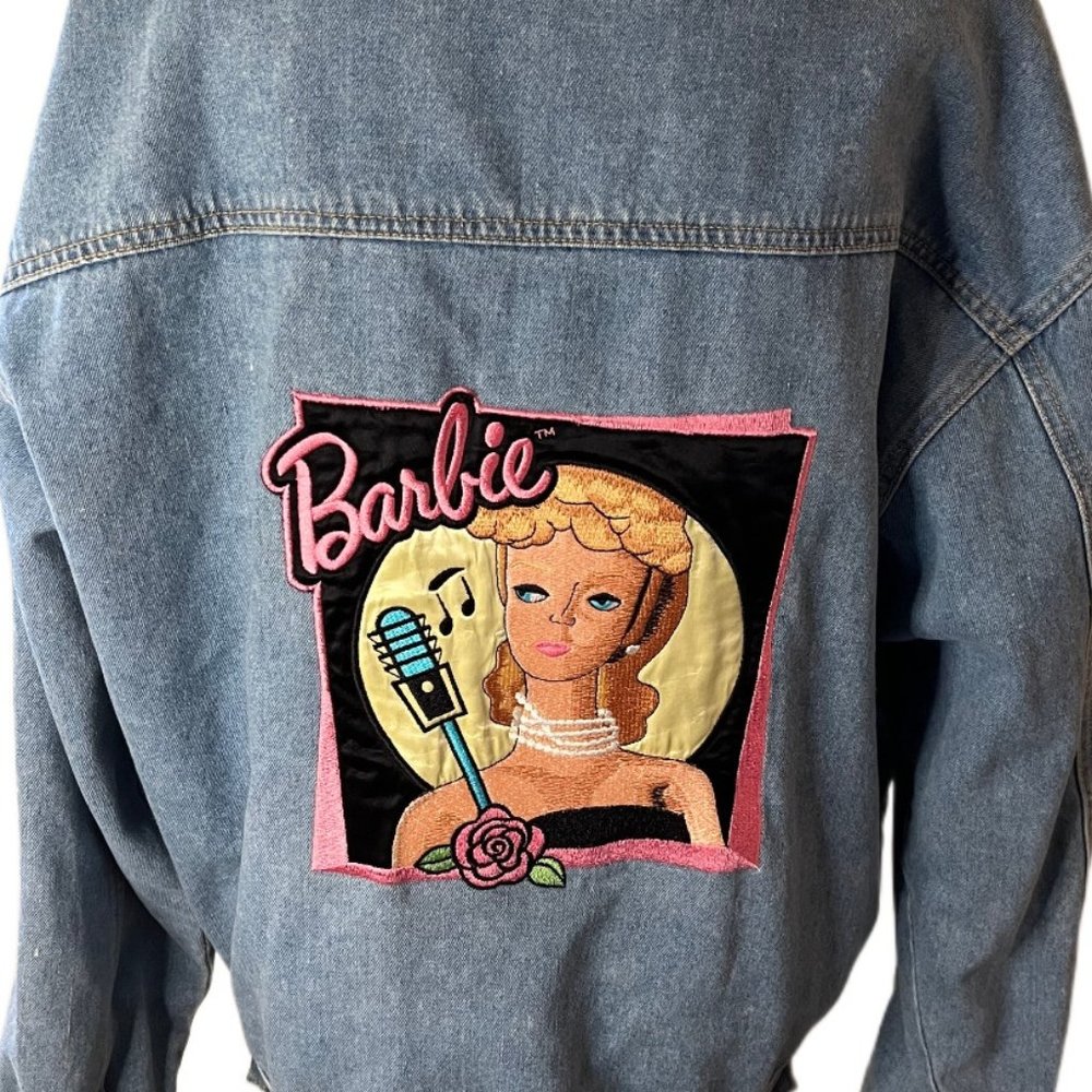 Vintage 90s Barbie Embroirdered Jerry Leigh Jean Jacket  Size Medium - Picture 6 of 8